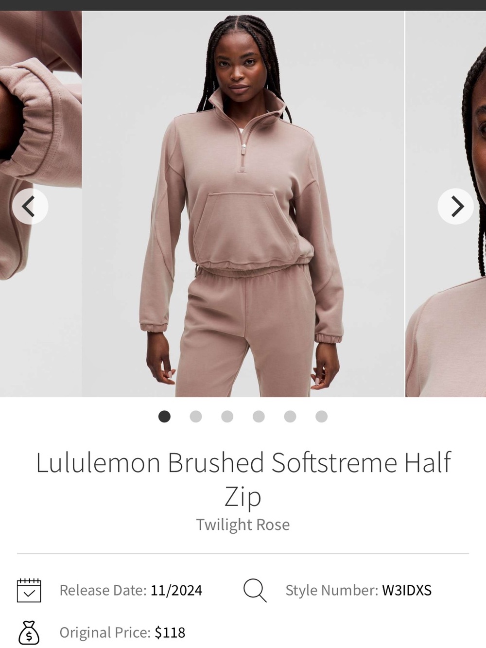 Title:
Lululemon Brushed Softstreme Half Zip Twilight Rose Size 6
